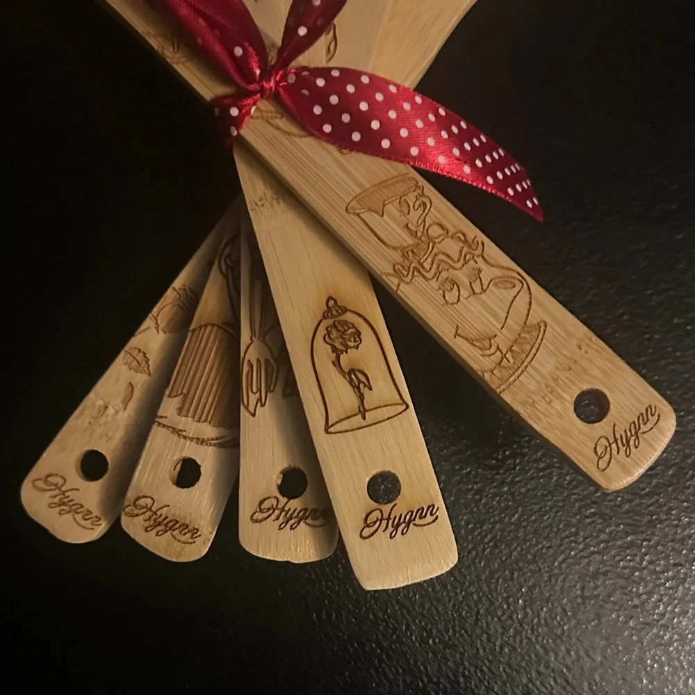 Disney Beauty and the Beast Wooden Utensil Set with Red Ribbon